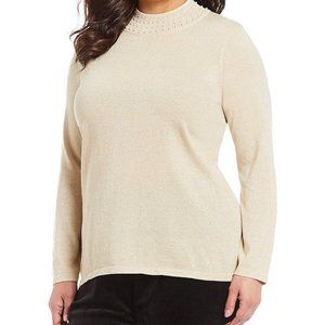 NWT Allison Daley Beaded Metallic Mockneck Sweater